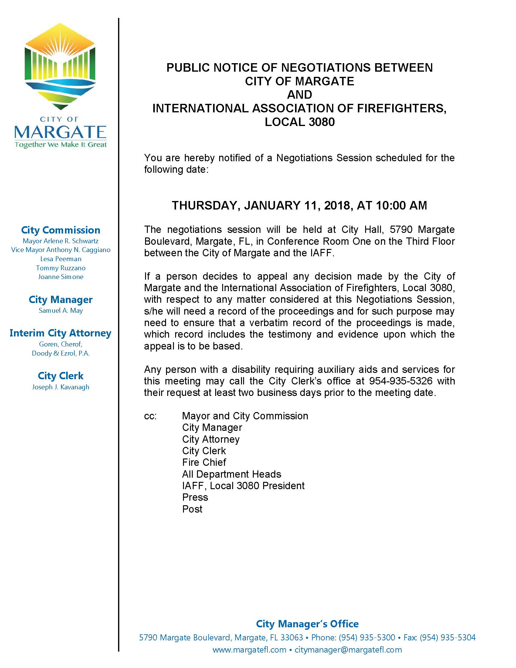 Public Notice of Negotiations, IAFF