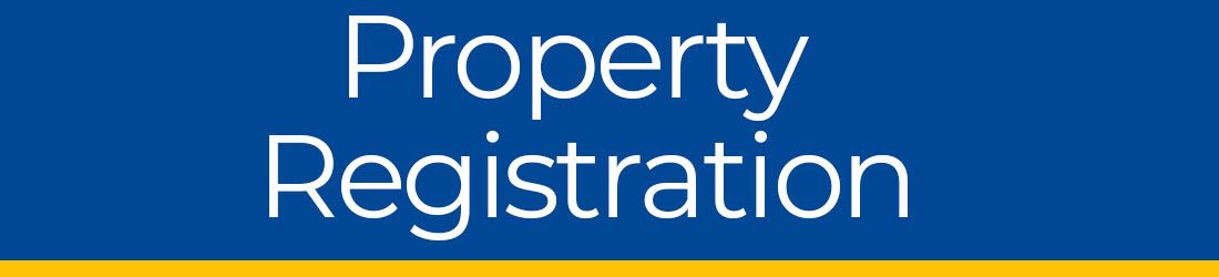Blue Interactive Button with white text that reads \"Property Registration\"