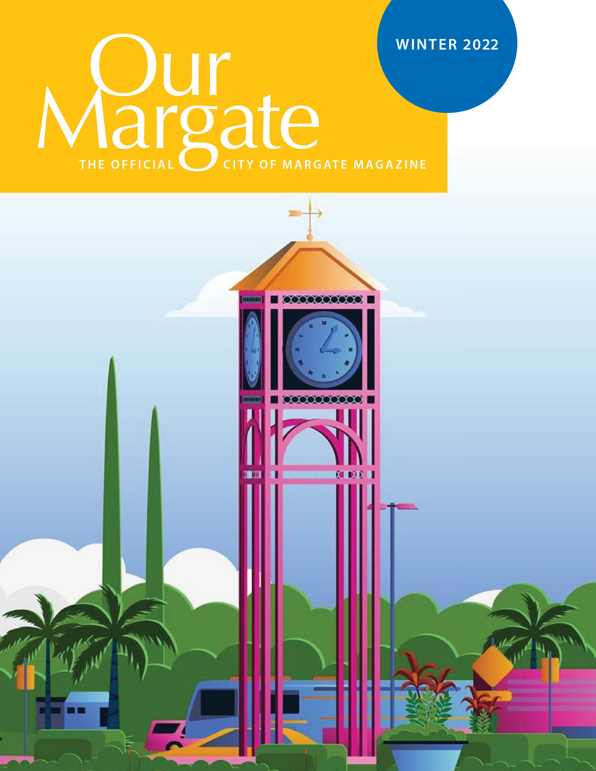 Graphic illustration of Margate clock tower and text that reads \"Our Margate\"